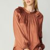 CURRENT AIR Ruffled Crewneck Blouse Long Sleeve Tops