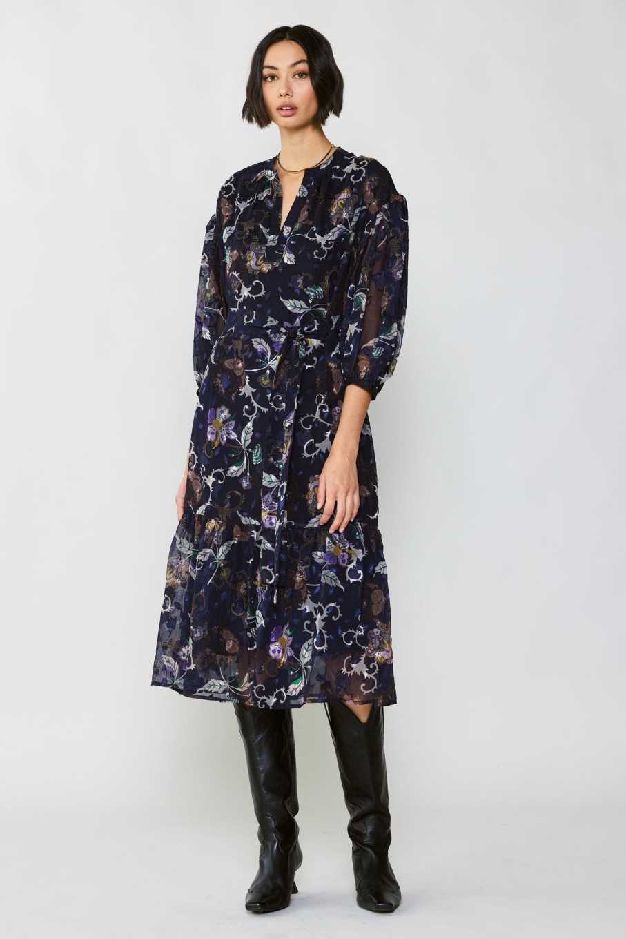 CURRENT AIR Navy Floral Midi Dress Midi Dresses