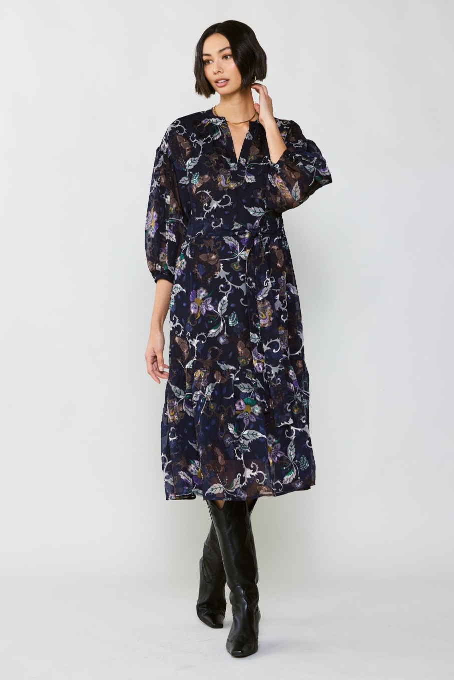 CURRENT AIR Navy Floral Midi Dress Midi Dresses