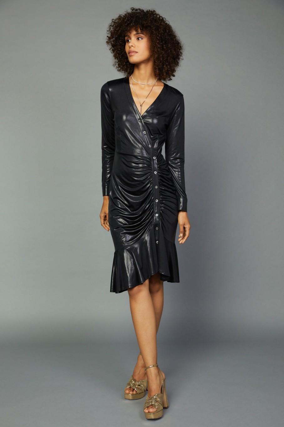 CURRENT AIR Asymmetrical Button Dress Mini Dresses