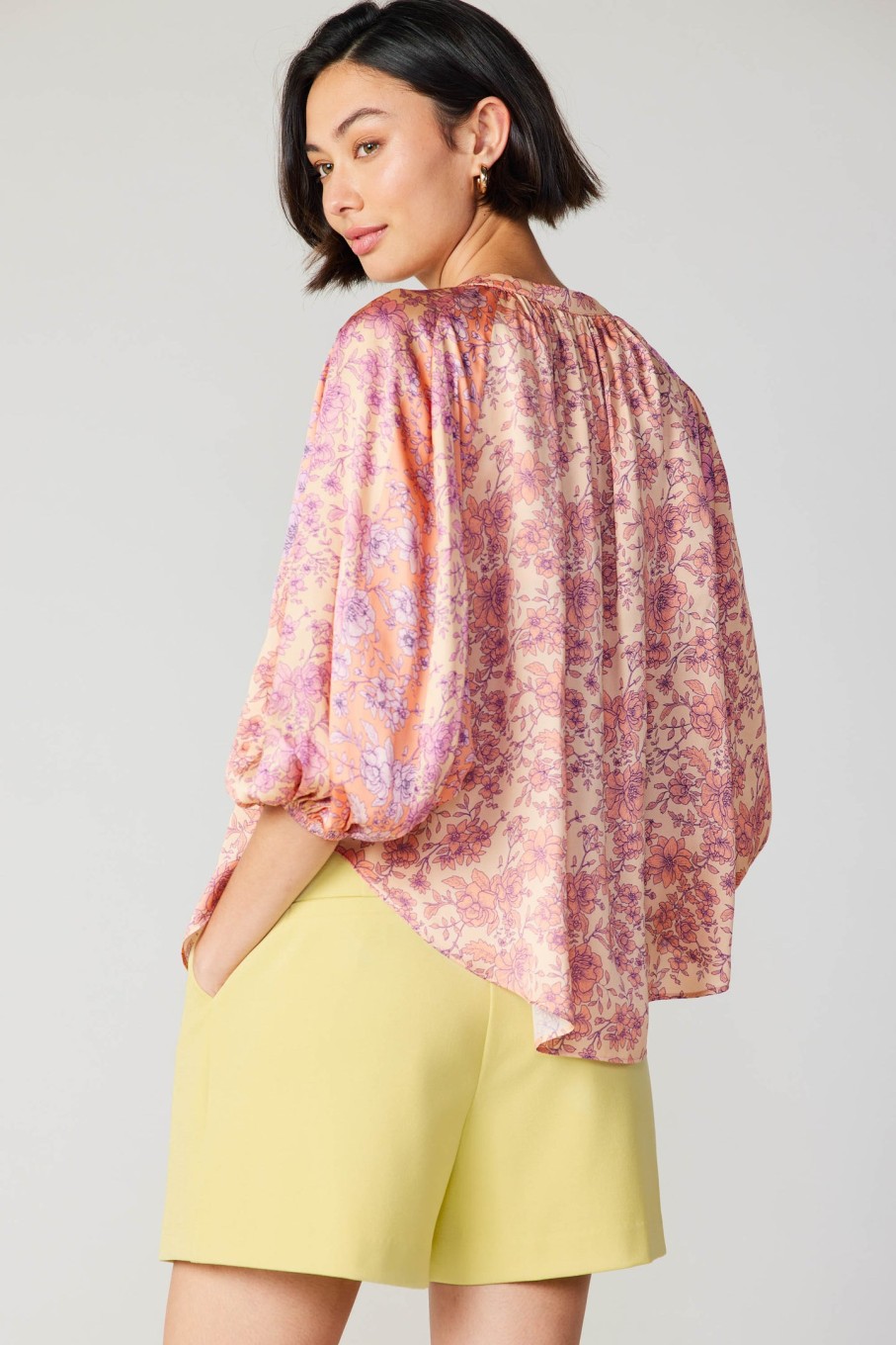 CURRENT AIR Floral Cuffed Sleeve Blouse Blouses