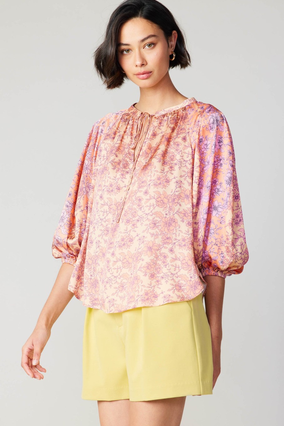 CURRENT AIR Floral Cuffed Sleeve Blouse Blouses