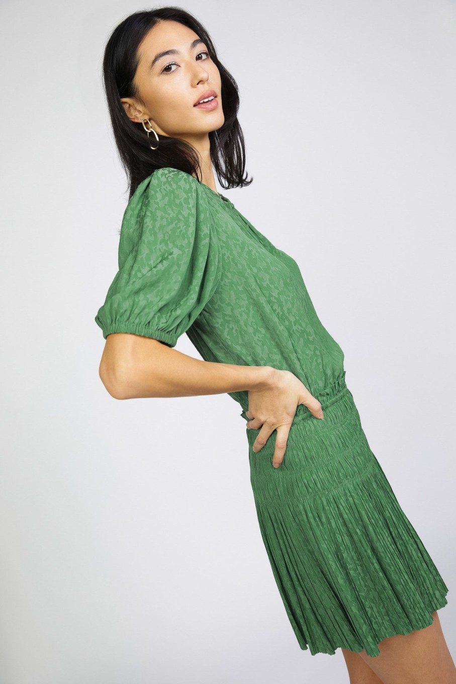 CURRENT AIR Roundneck Placket Blouse Blouses