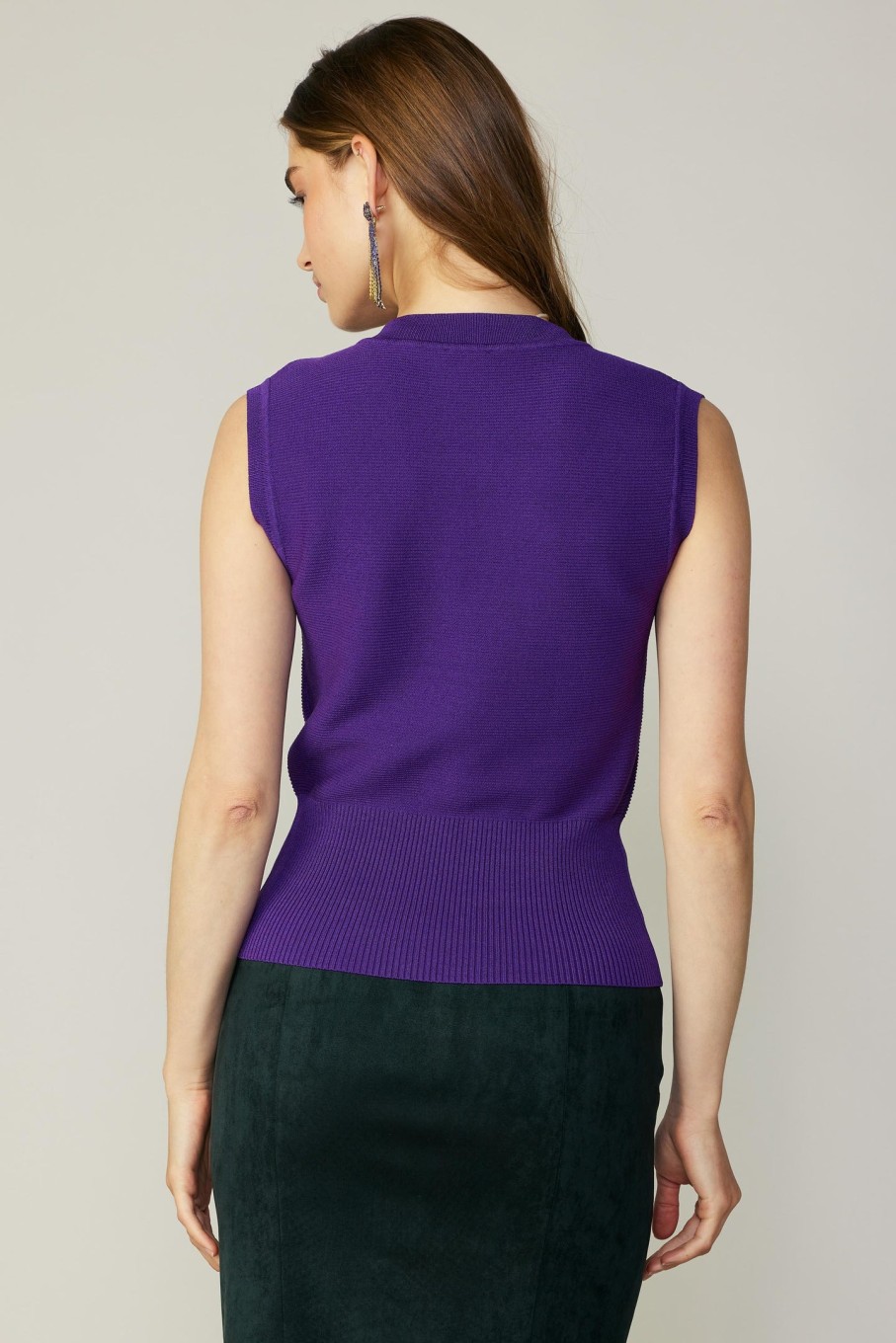 CURRENT AIR Ribbed Collar Sweater Vest Knitwear