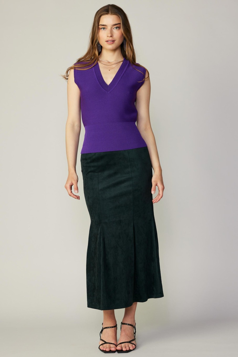 CURRENT AIR Ribbed Collar Sweater Vest Knitwear