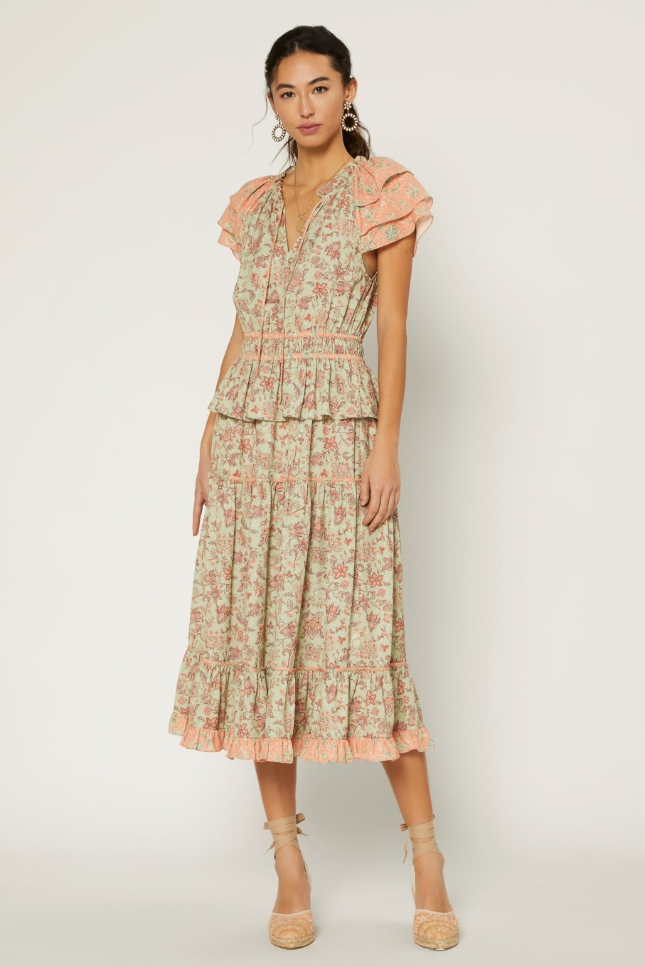 CURRENT AIR Sage Floral Midi Dress Midi Dresses