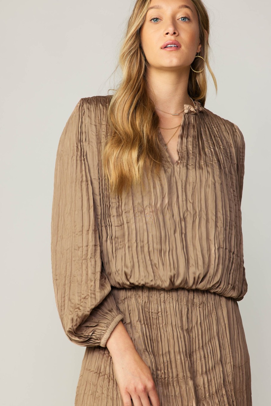 CURRENT AIR Crinkle Plisse Blouse Long Sleeve Tops