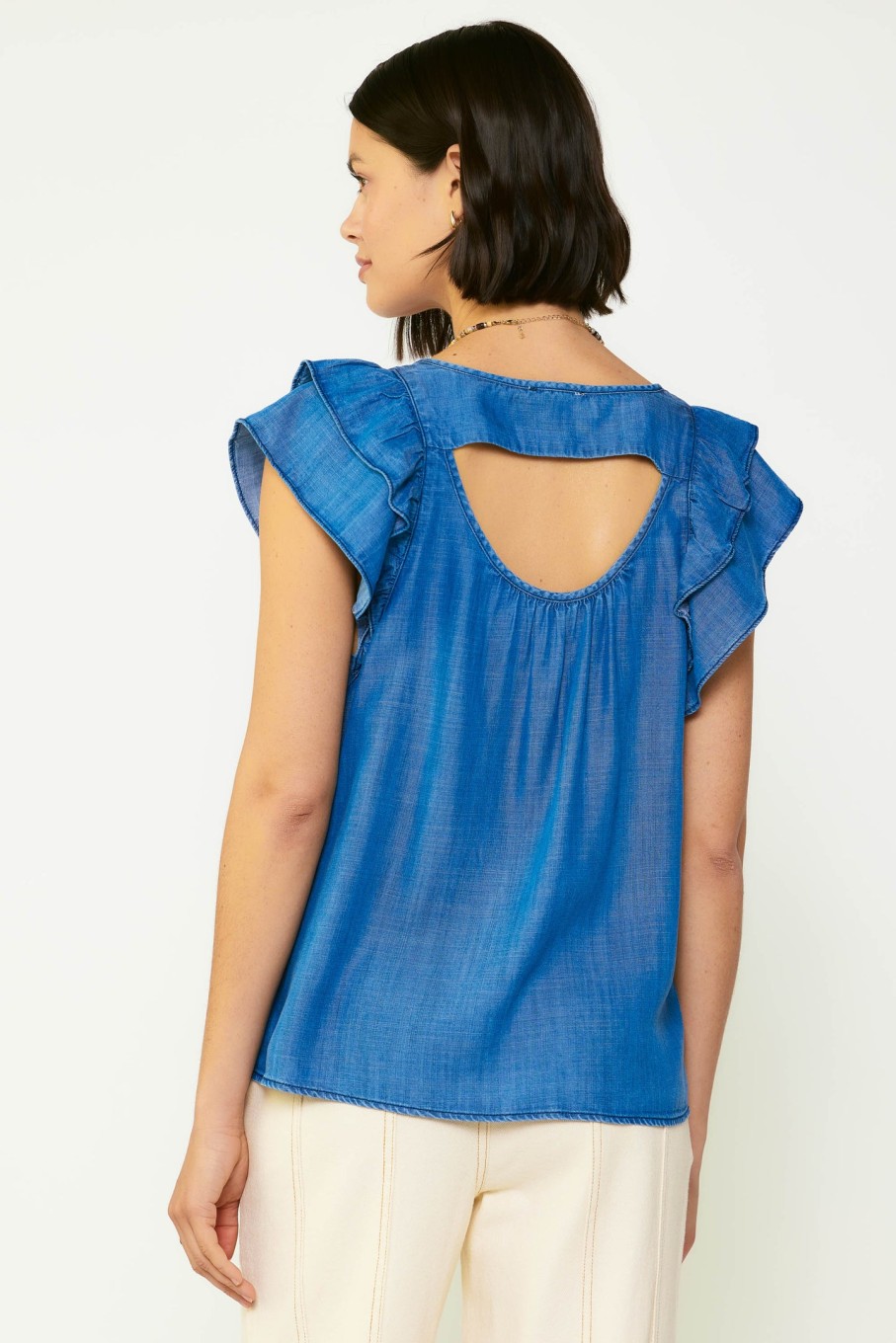 CURRENT AIR Chambray Back Cutout Top Sleeveless Tops