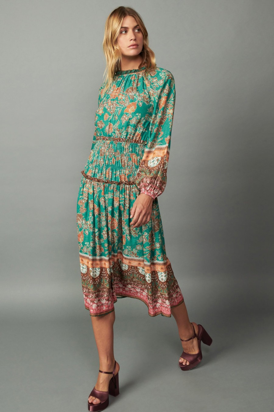 CURRENT AIR Border Multi Print Midi Dress Midi Dresses