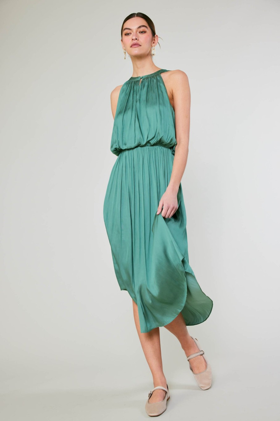 CURRENT AIR Draping Sleeveless Midi Dress Midi Dresses