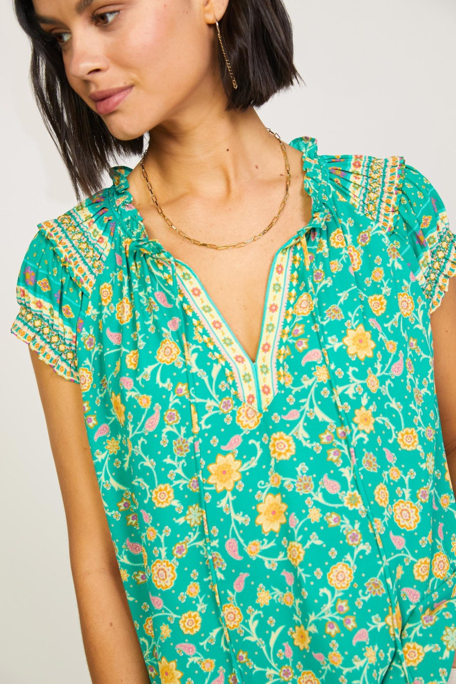 CURRENT AIR Floral Border Print Top Sleeveless Tops