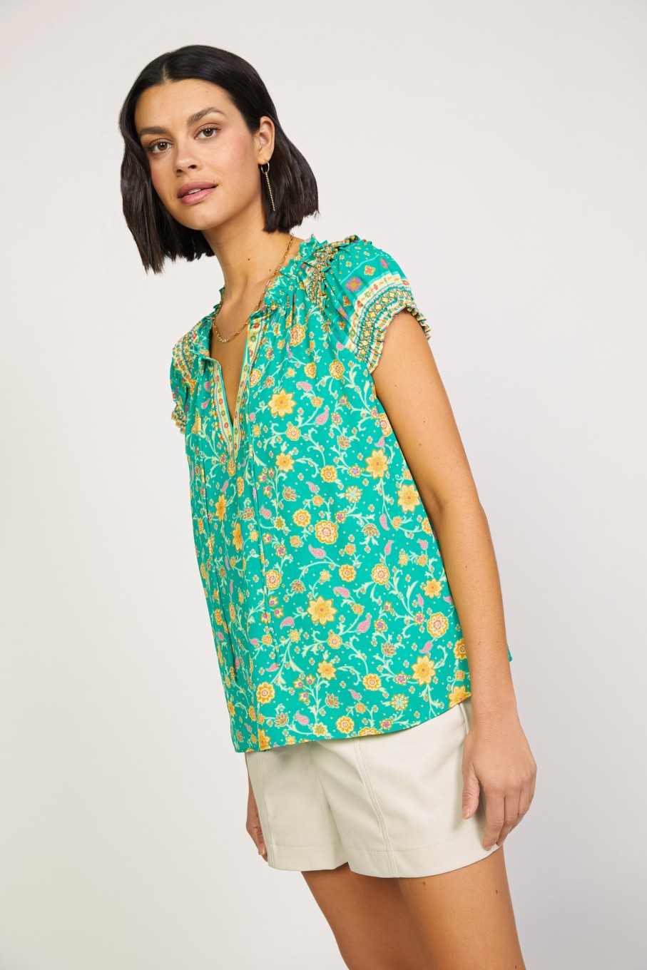 CURRENT AIR Floral Border Print Top Sleeveless Tops