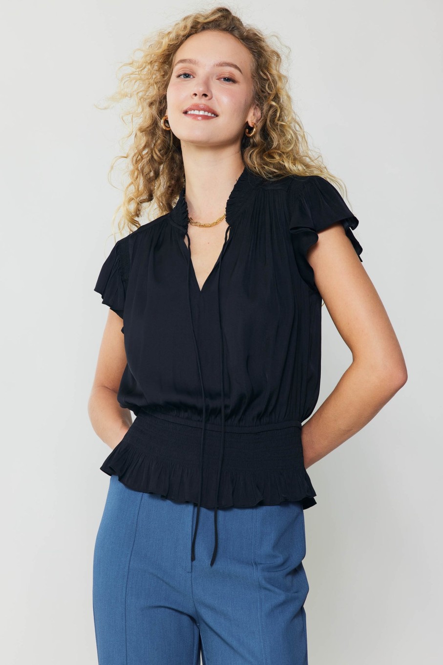 CURRENT AIR Blair Smocked Top Short Sleeve Tops