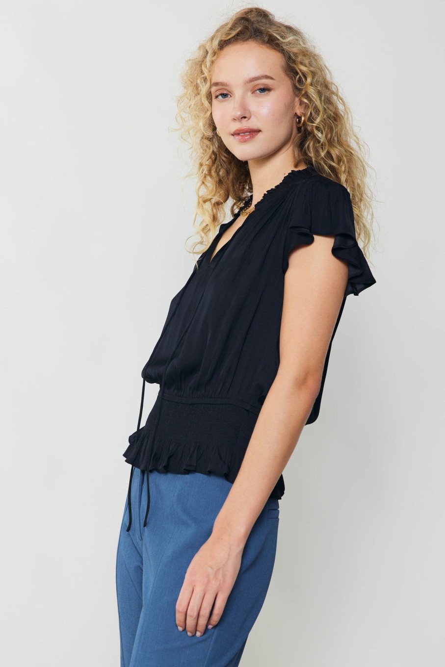 CURRENT AIR Blair Smocked Top Short Sleeve Tops