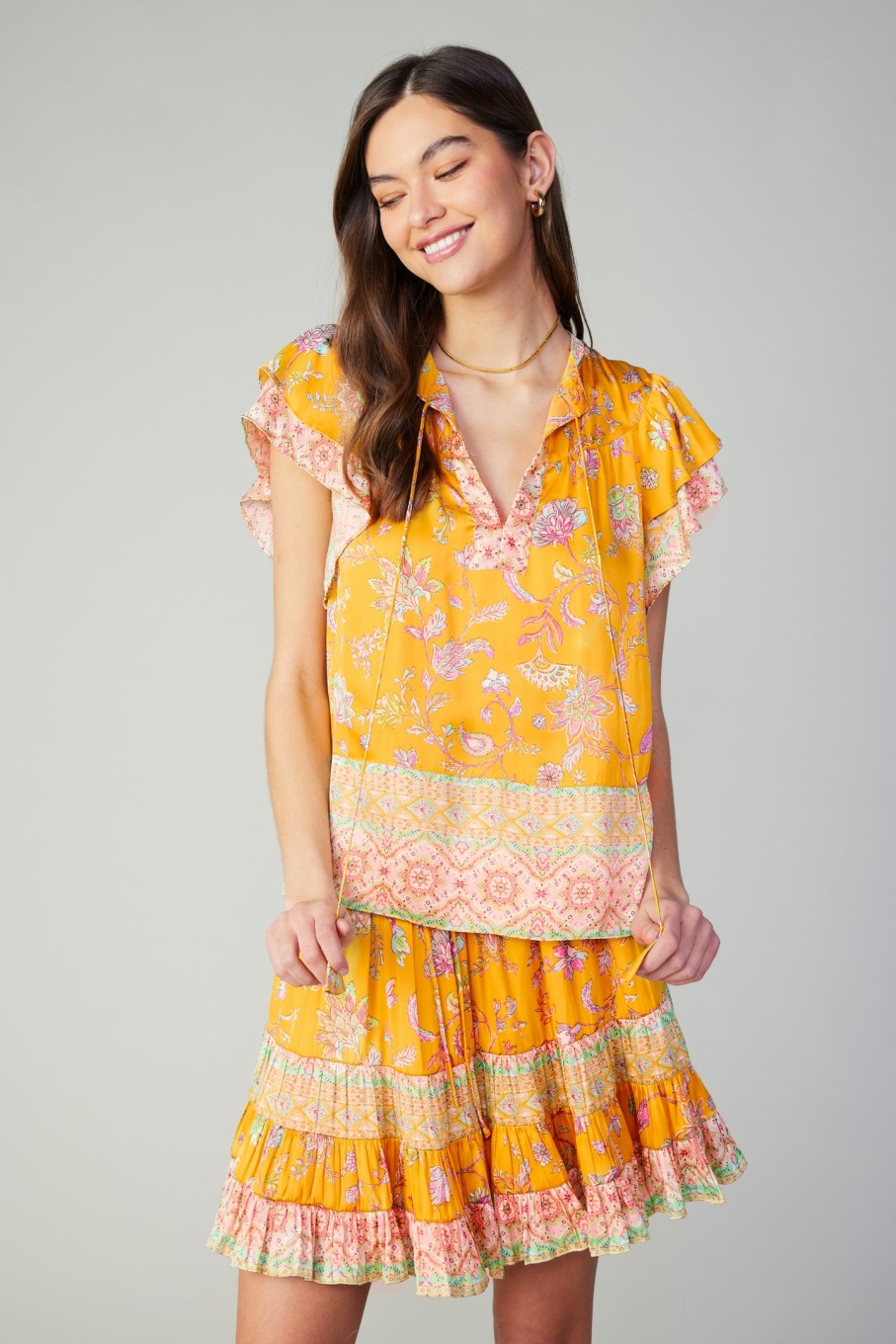 CURRENT AIR Border Print Tiered Mini Skirt Skirts