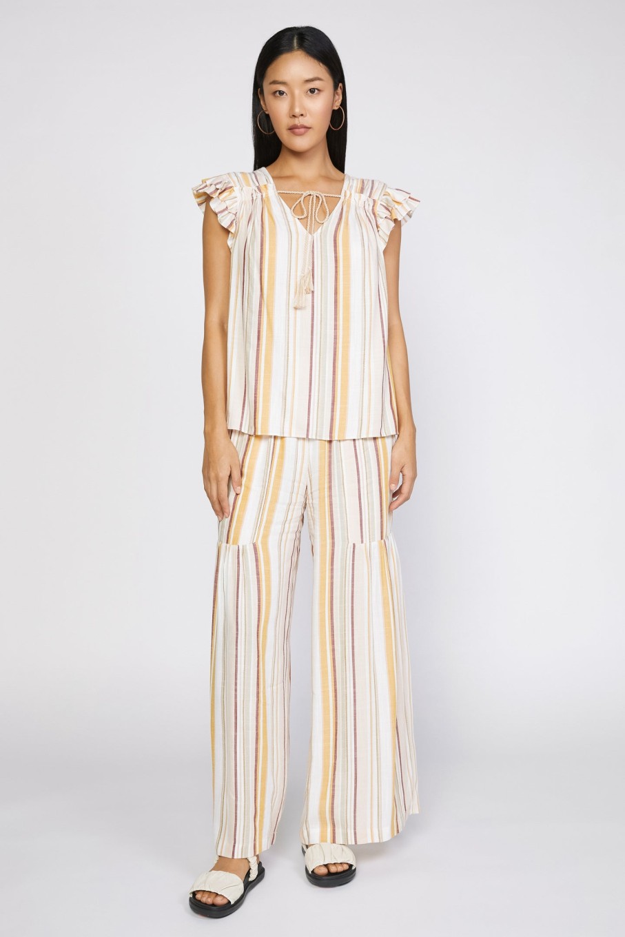 CURRENT AIR Striped Flutter Sleeve Top Blouses