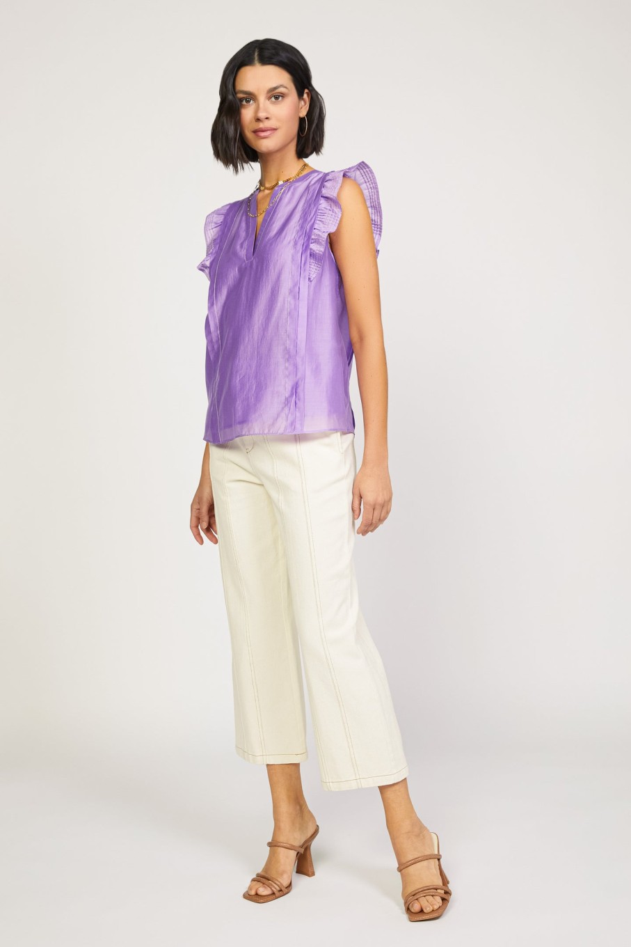 CURRENT AIR Ruffled Sleeveless Top Blouses