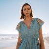 CURRENT AIR Retro Floral Bubble Sleeve Dress Midi Dresses