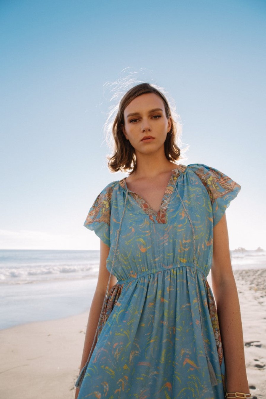 CURRENT AIR Retro Floral Bubble Sleeve Dress Midi Dresses