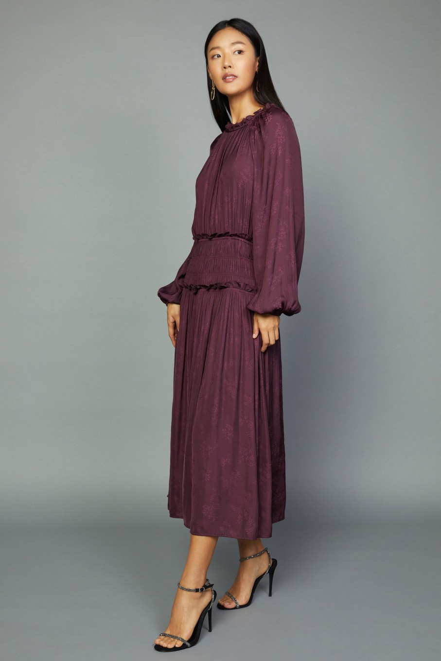 CURRENT AIR Plum Floral Midi Dress Midi Dresses
