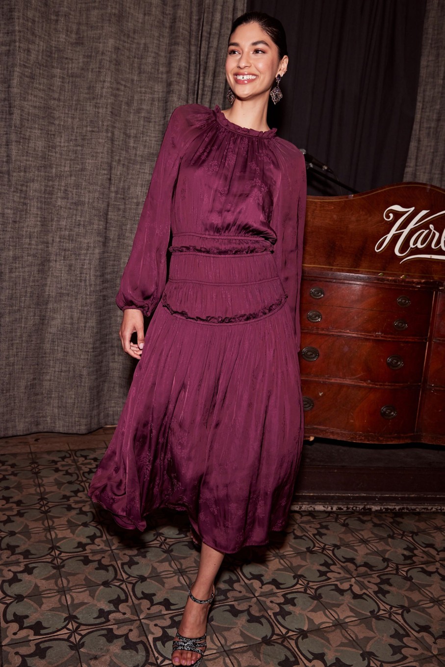 CURRENT AIR Plum Floral Midi Dress Midi Dresses