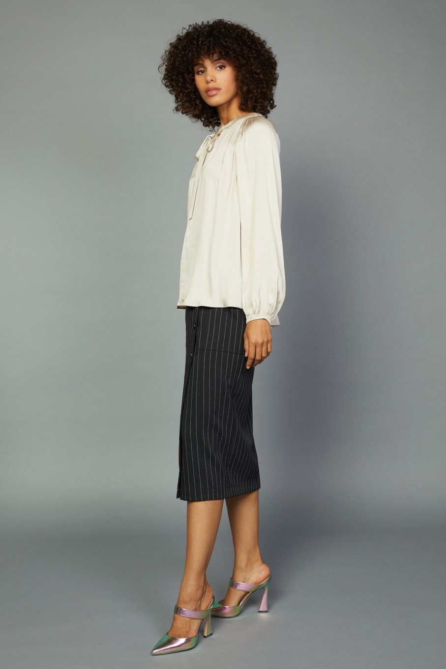 CURRENT AIR Gathered Bow Tie Blouse Blouses