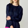 CURRENT AIR Ruffled Crewneck Blouse Long Sleeve Tops