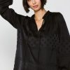 CURRENT AIR Jacquard Split Neck Blouse Long Sleeve Tops