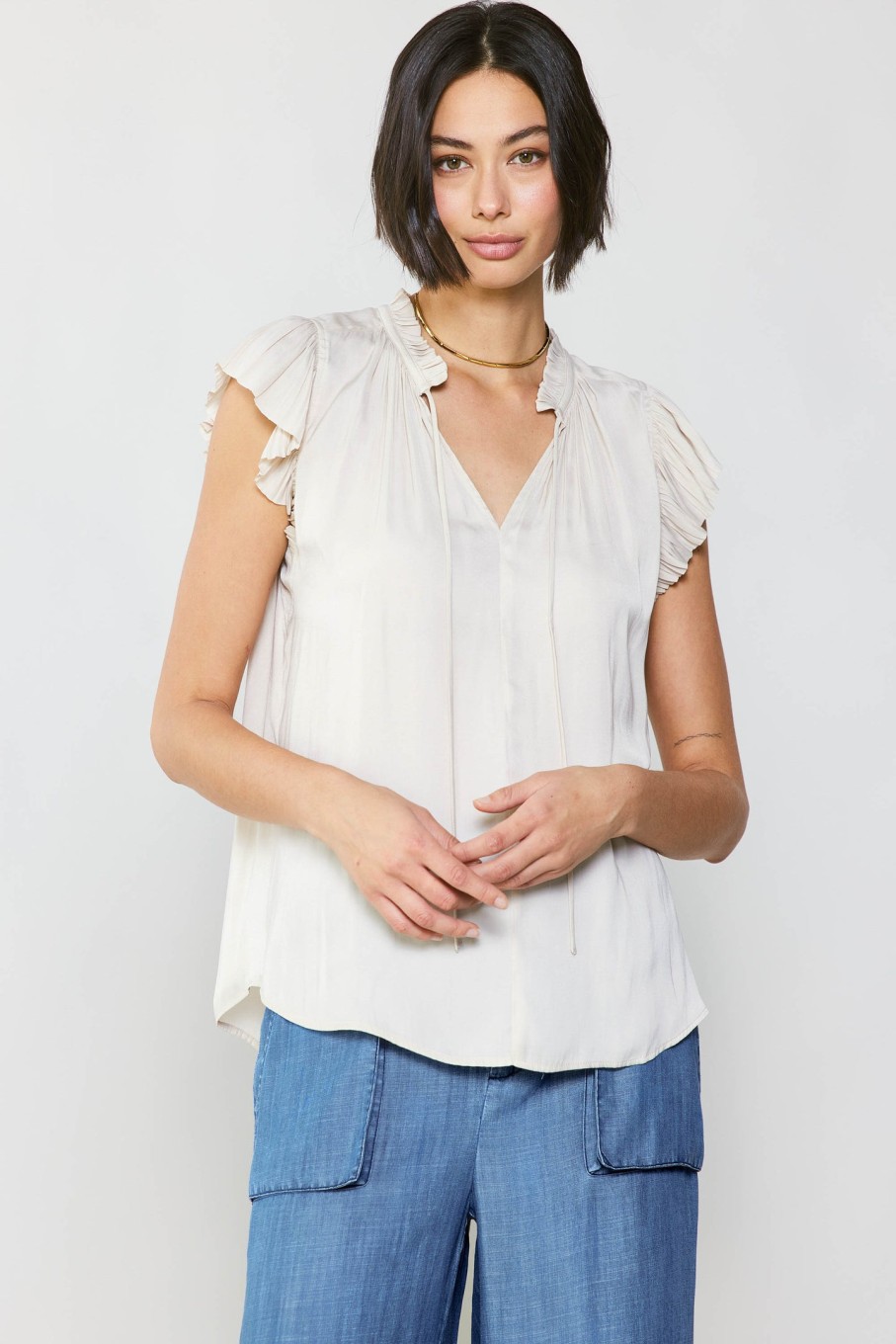 CURRENT AIR Margot Pleated Sleeve Blouse Blouses