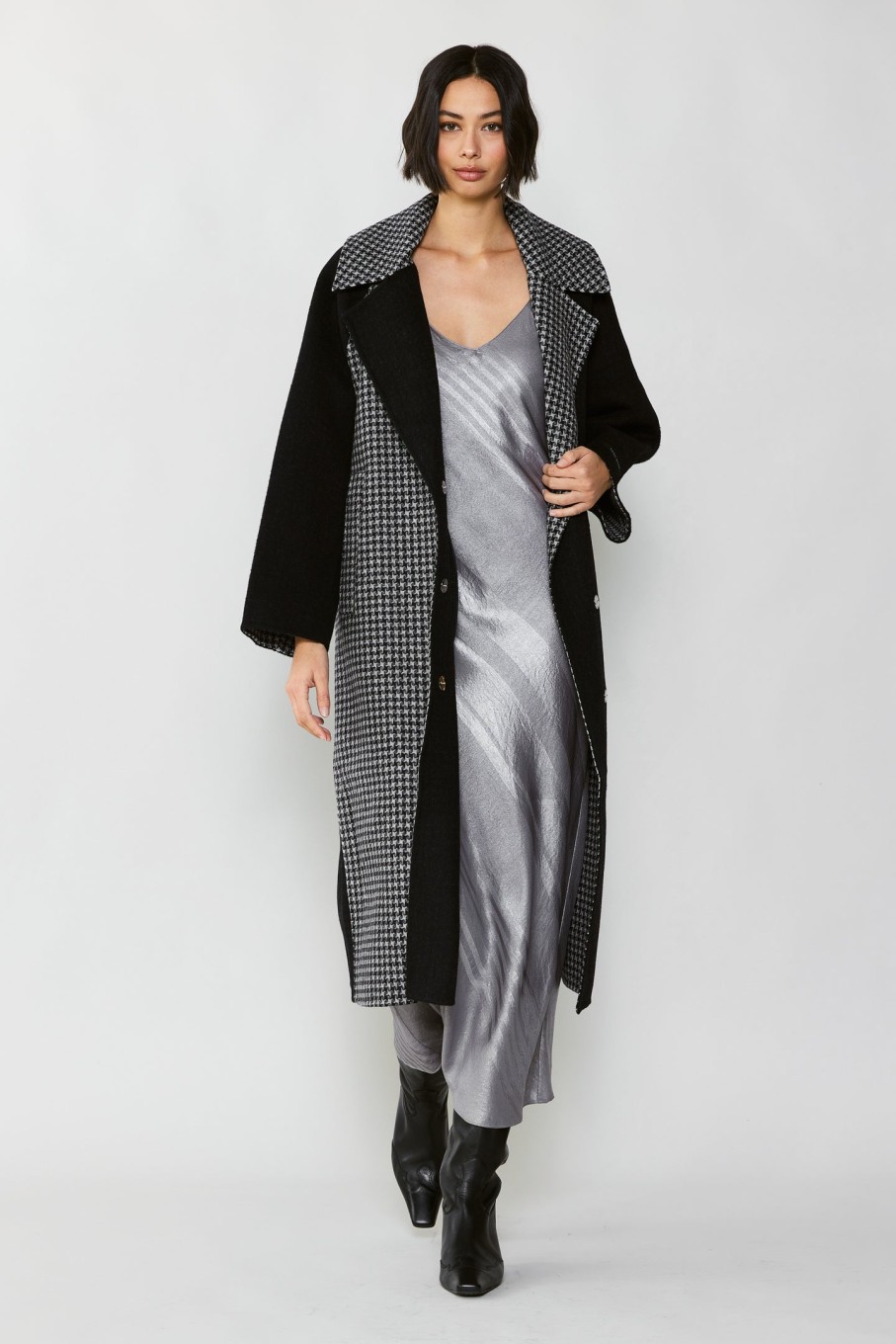 CURRENT AIR Houndstooth Oversized Wool Coat Coats & Jackets