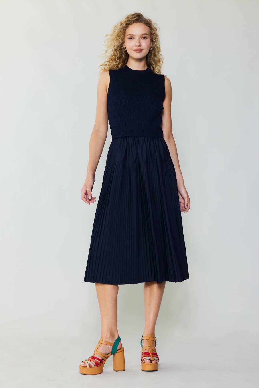 CURRENT AIR Pleated Skirt Sweater Dress Knitwear