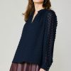 CURRENT AIR Textured Floral Jacquard Blouse Long Sleeve Tops