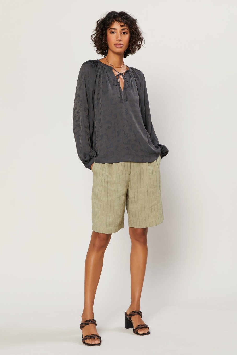 CURRENT AIR Paisley Split Neck Top Long Sleeve Tops