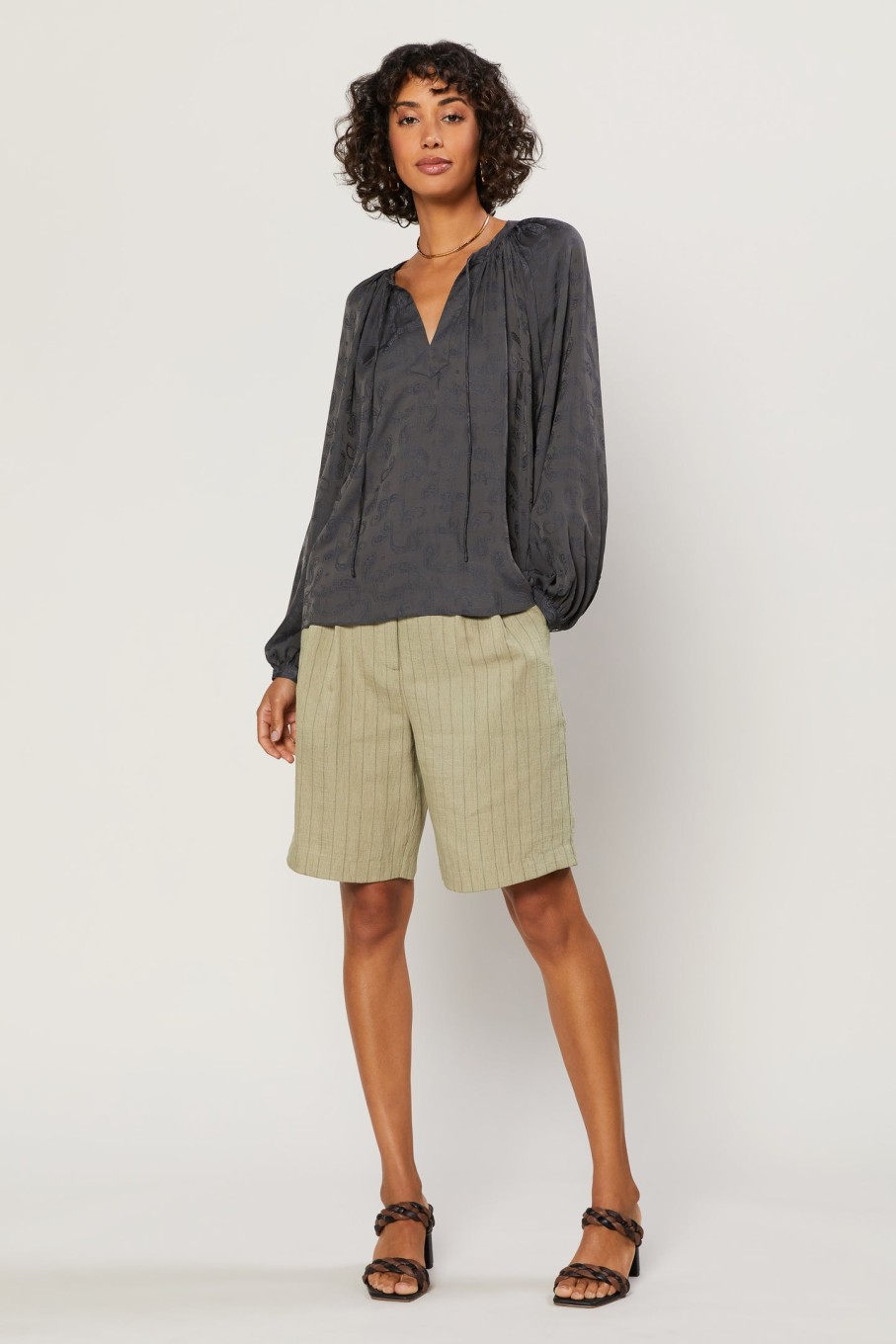 CURRENT AIR Paisley Split Neck Top Long Sleeve Tops