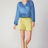 CURRENT AIR Pleated Wrap Top Long Sleeve Tops