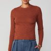 CURRENT AIR Scalloped Knit Top Long Sleeve Tops