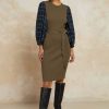CURRENT AIR Plaid Sleeve Knit Dress Midi Dresses
