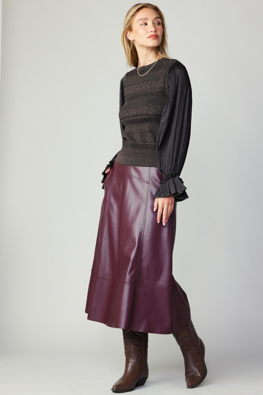 CURRENT AIR Pleated Sleeve Sweater Vest Blouse Knitwear