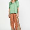 CURRENT AIR Tie Neck Short Sleeve Top Blouses