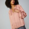 CURRENT AIR Ruffled Shoulder Blouse Long Sleeve Tops