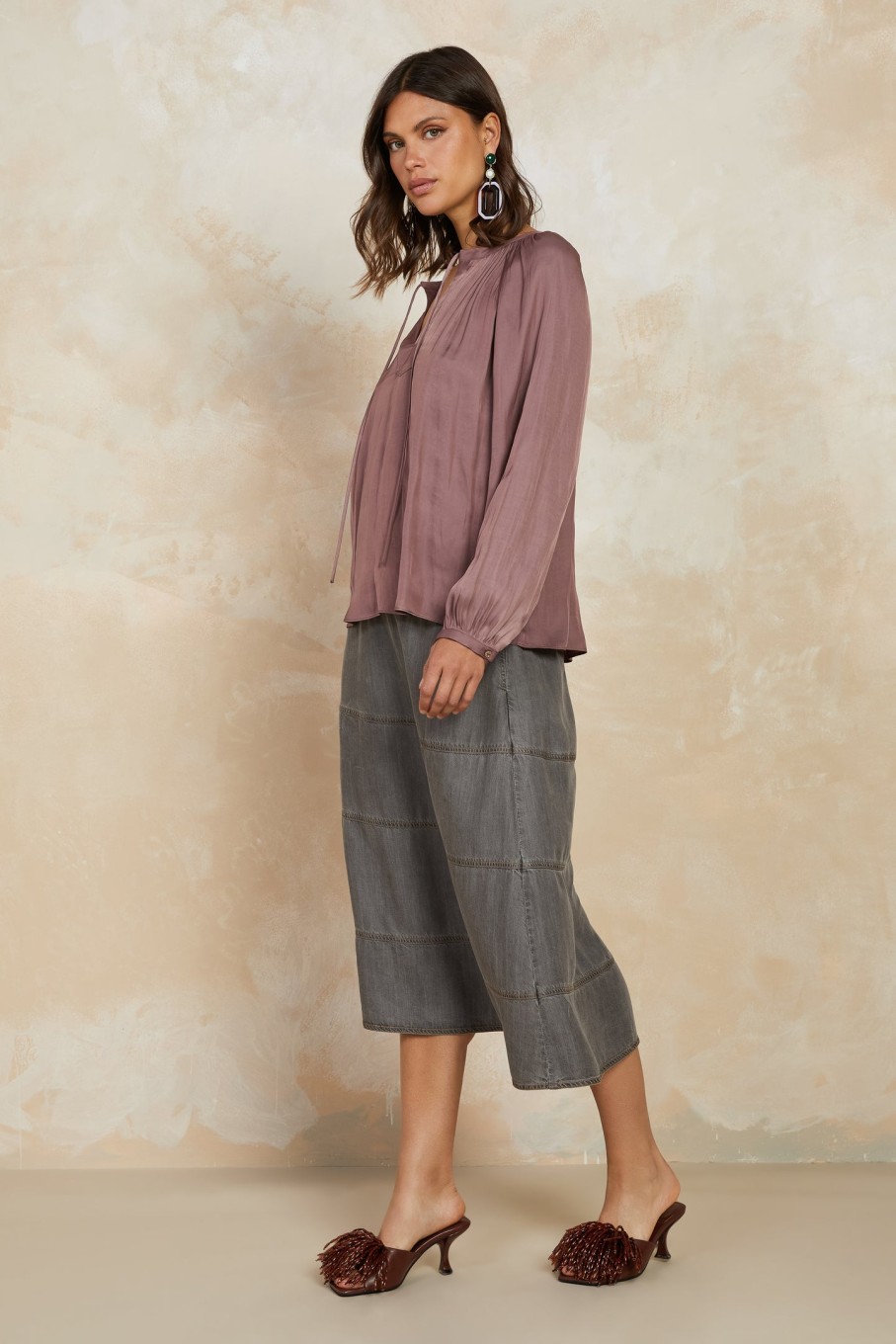 CURRENT AIR Split Neck Long Sleeve Top Long Sleeve Tops