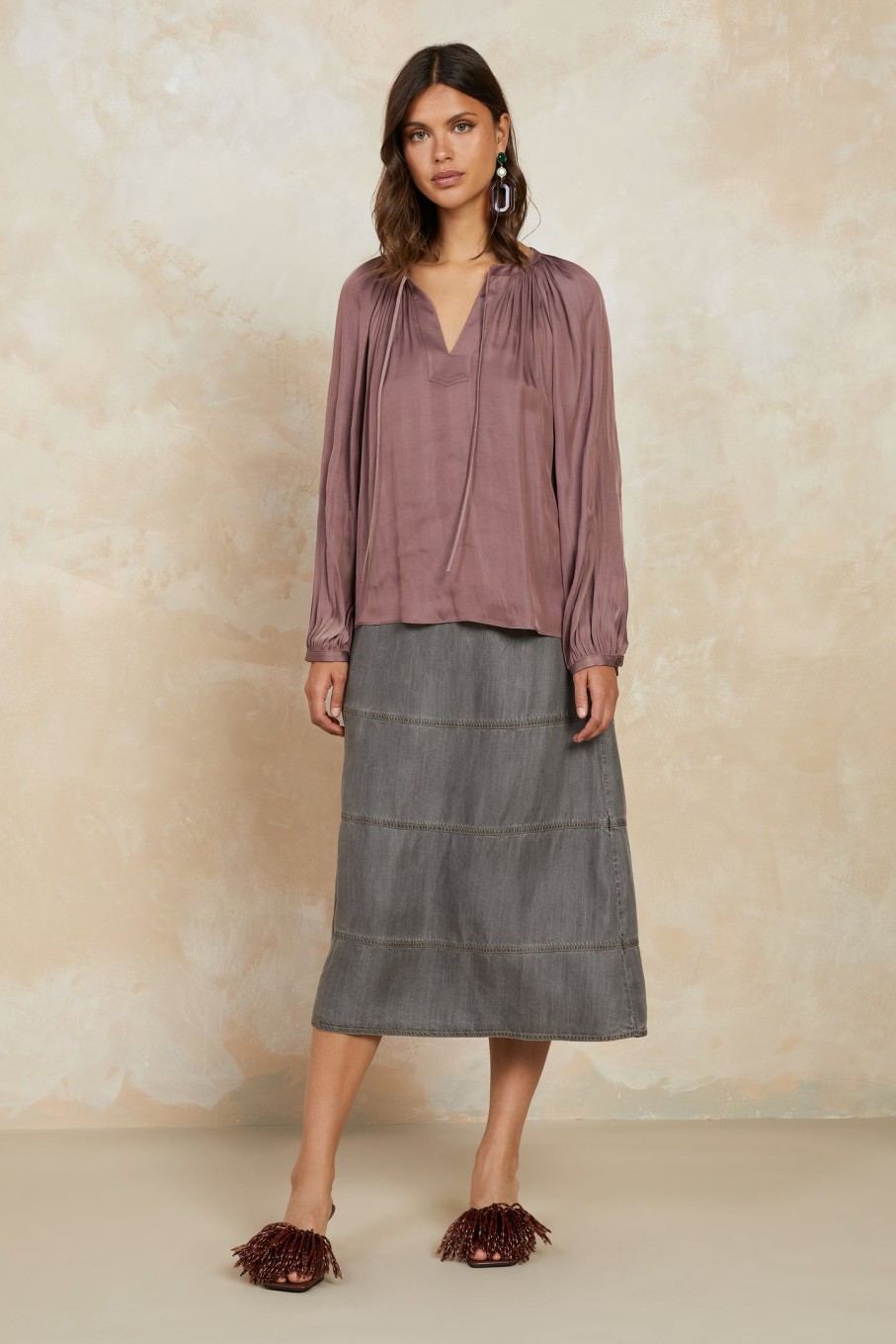 CURRENT AIR Split Neck Long Sleeve Top Long Sleeve Tops