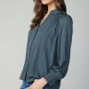 CURRENT AIR Split Neck Buttoned Shirt Long Sleeve Tops