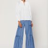 CURRENT AIR Pleated Split Neck Top Long Sleeve Tops