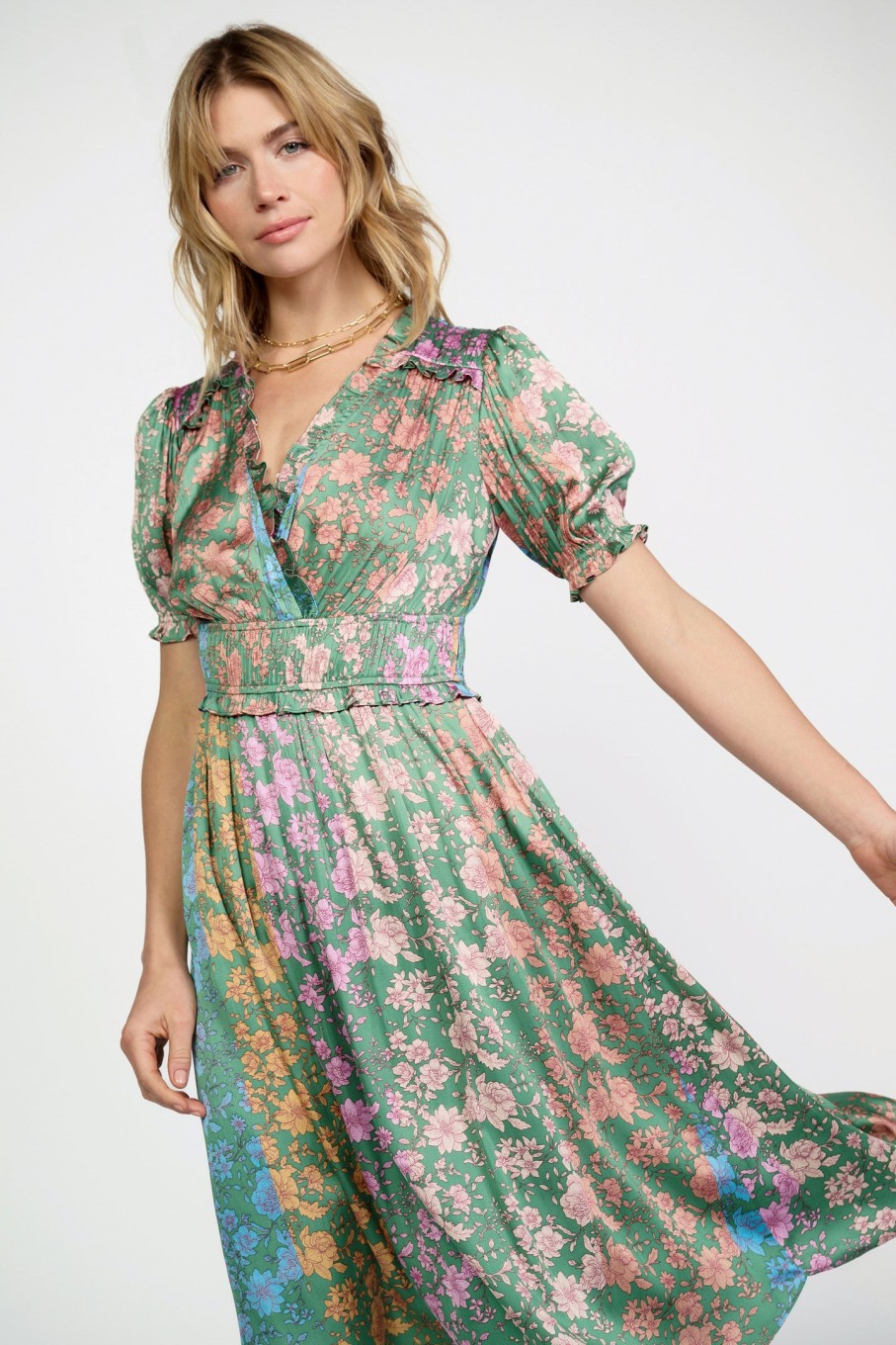 CURRENT AIR Gradient Floral Surplice Midi Dress Midi Dresses