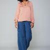 CURRENT AIR Top Stitch Placket Blouse Long Sleeve Tops