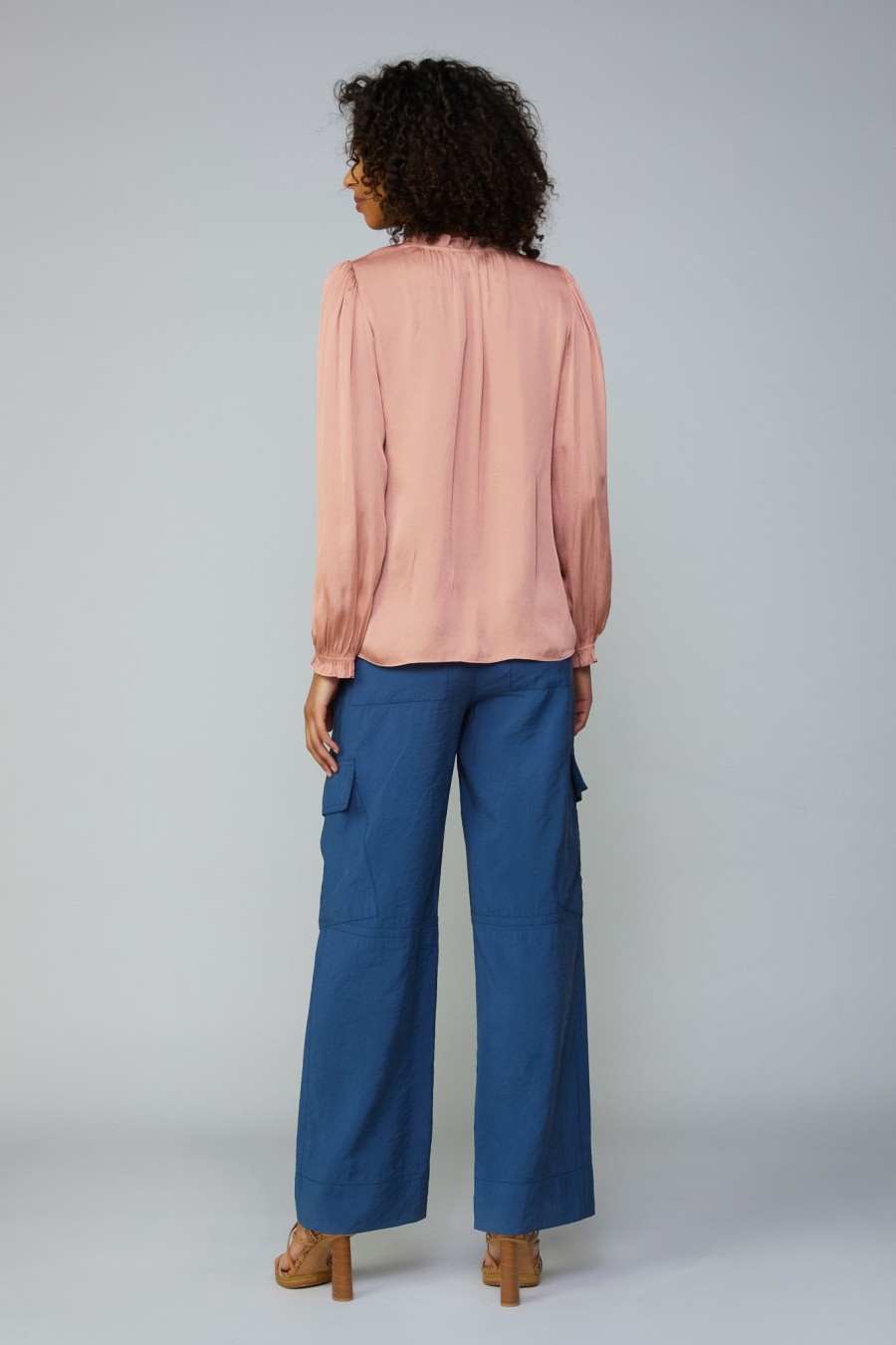 CURRENT AIR Top Stitch Placket Blouse Long Sleeve Tops