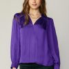 CURRENT AIR Smocked Shoulder Cuffed Blouse Long Sleeve Tops