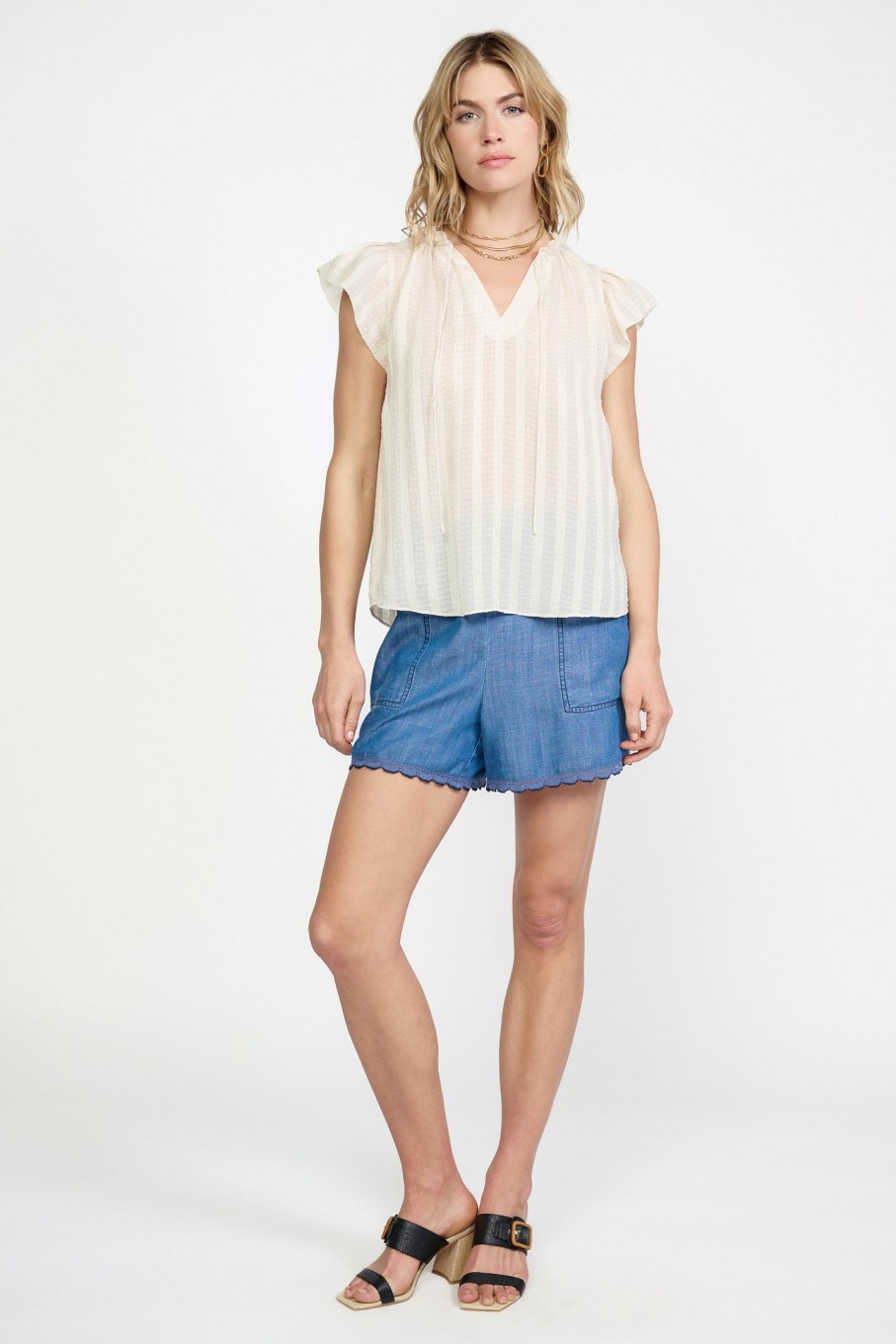 CURRENT AIR Picot Flutter Sleeve Blouse Blouses