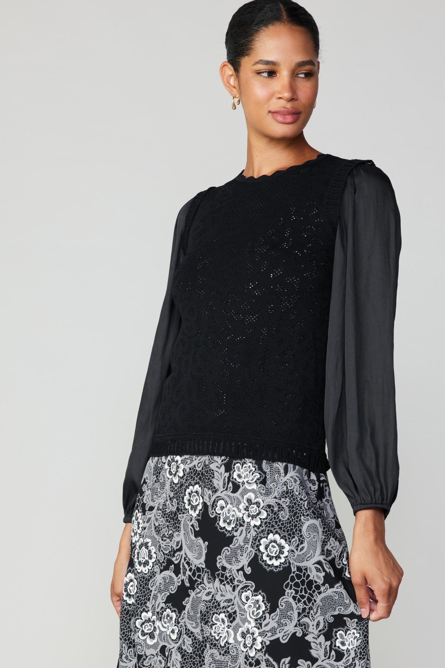 CURRENT AIR Textural Knit Sweater Top Long Sleeve Tops